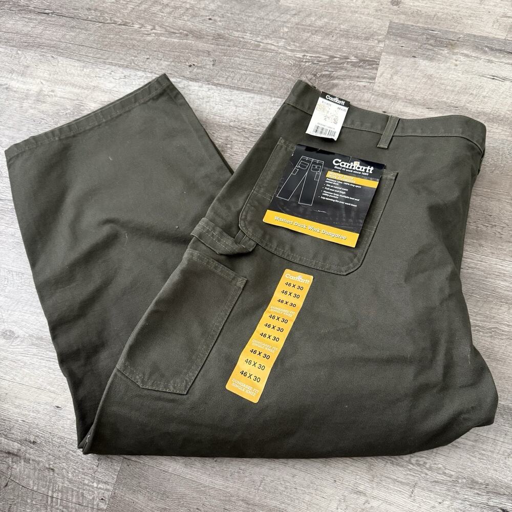 Carhartt B11 MOS Washed Duck Work Dungaree Pants Mens 46x30 Green Carpenter NEW